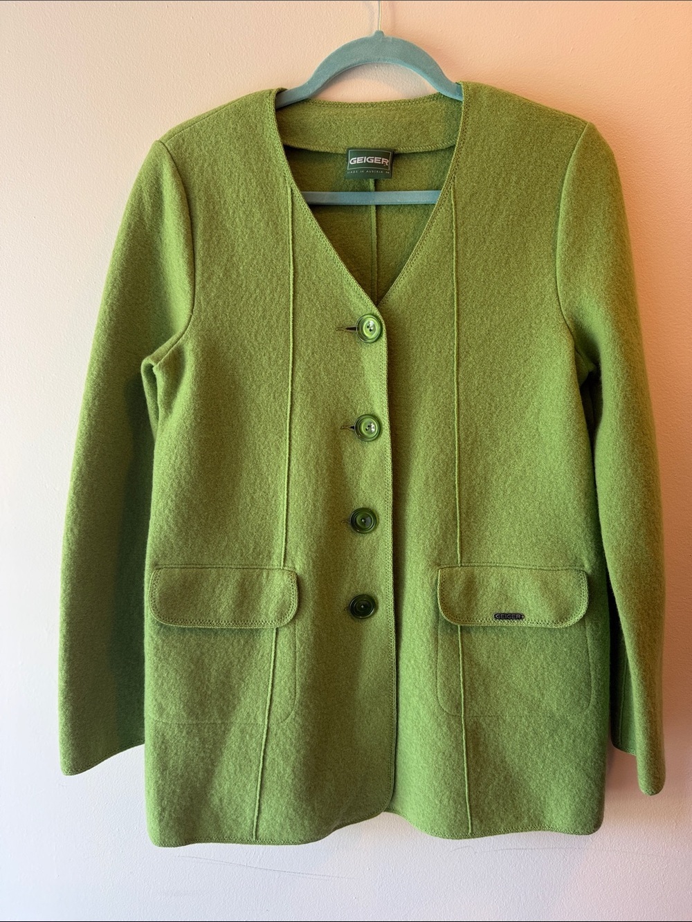 Geiger of Austria Lime Green Wool-Blend Button Front Blazer